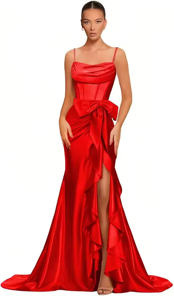 Elegant Spaghetti Straps Satin off Shoulder Backless Cocktail Prom Maxi Dresses