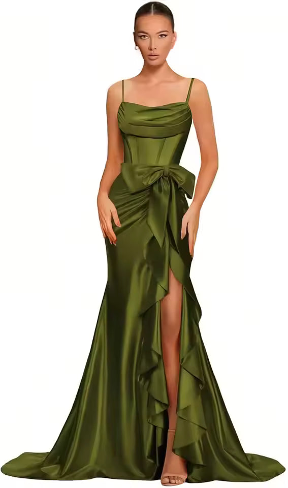 Elegant Spaghetti Straps Satin off Shoulder Backless Cocktail Prom Maxi Dresses