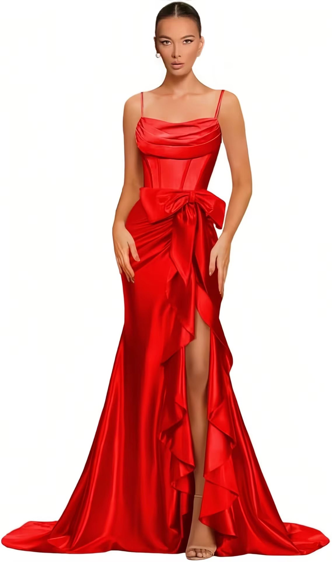 Elegant Spaghetti Straps Satin off Shoulder Backless Cocktail Prom Maxi Dresses