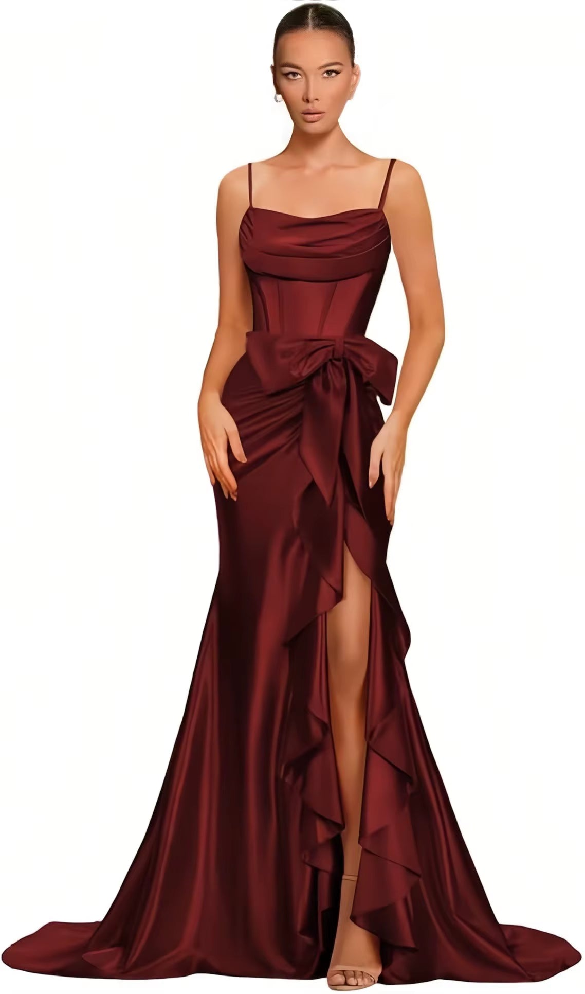 Elegant Spaghetti Straps Satin off Shoulder Backless Cocktail Prom Maxi Dresses