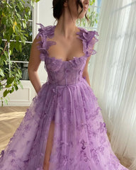 Elegant Spaghetti Straps Sleeveless High Slit Lace Up Back Printing Maxi Dress