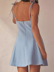 Elegant Spaghetti Straps Sleeveless V-Neck A-Line Lace up Backless Mini Dress