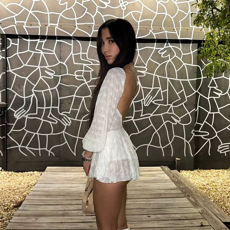 Elegant Splice Sweet Slim Pleated Bows Lace Stapless Long Sleeve Mini  Dress