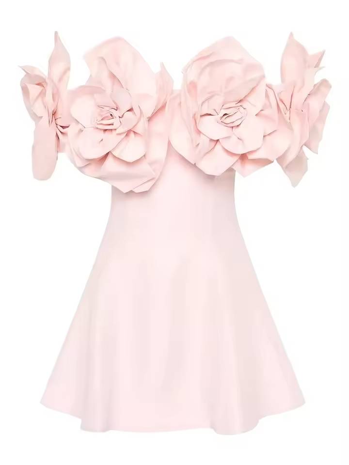 Elegant Spliced Appliques Off Shoulder High Waist Mini Dress