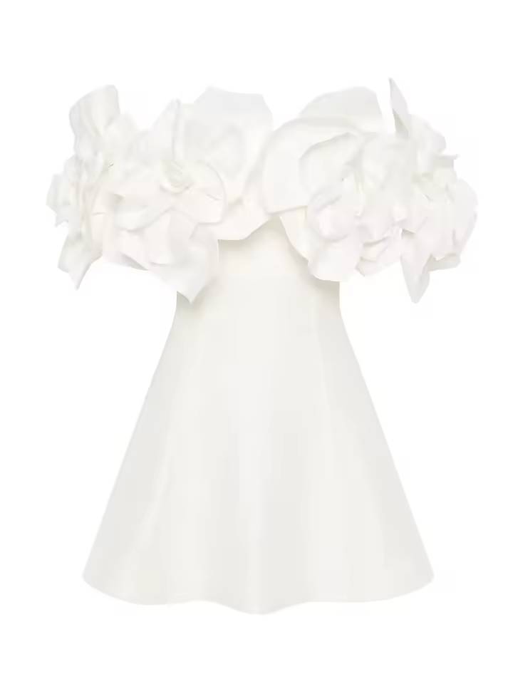 Elegant Spliced Appliques Off Shoulder High Waist Mini Dress