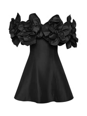 Elegant Spliced Appliques Off Shoulder High Waist Mini Dress