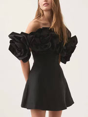 Elegant Spliced Appliques Off Shoulder High Waist Mini Dress
