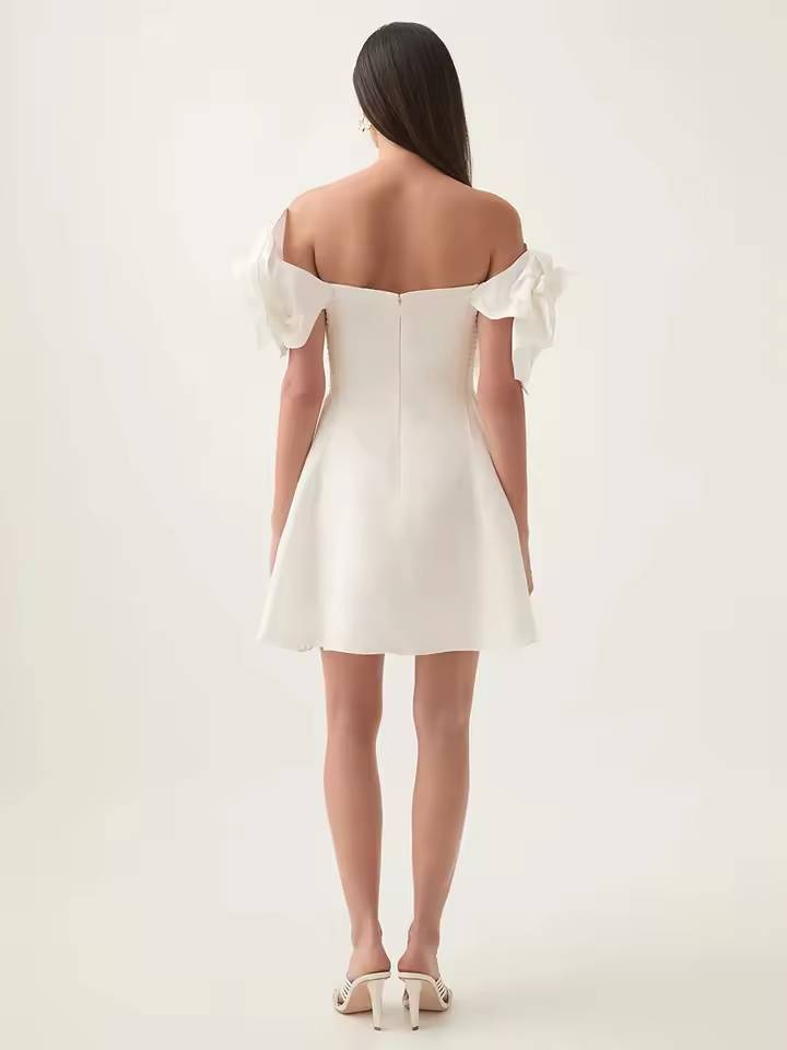 Elegant Spliced Appliques Off Shoulder High Waist Mini Dress