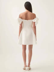 Elegant Spliced Appliques Off Shoulder High Waist Mini Dress