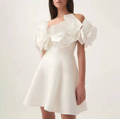 Elegant Spliced Appliques Off Shoulder High Waist Mini Dress