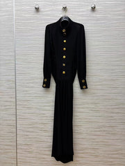 Elegant Spliced Single Breasted O Neck Long Sleeves Patchwork Folds Dress