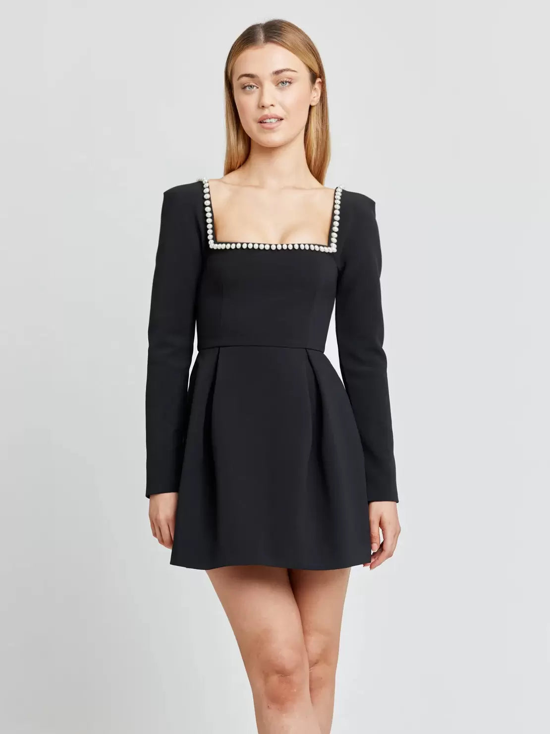 Elegant Sqaure Neck Long Sleeves Contrast Trim Graduation Mini Dresses