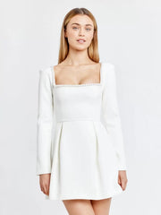 Elegant Sqaure Neck Long Sleeves Contrast Trim Graduation Mini Dresses