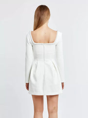 Elegant Sqaure Neck Long Sleeves Contrast Trim Graduation Mini Dresses