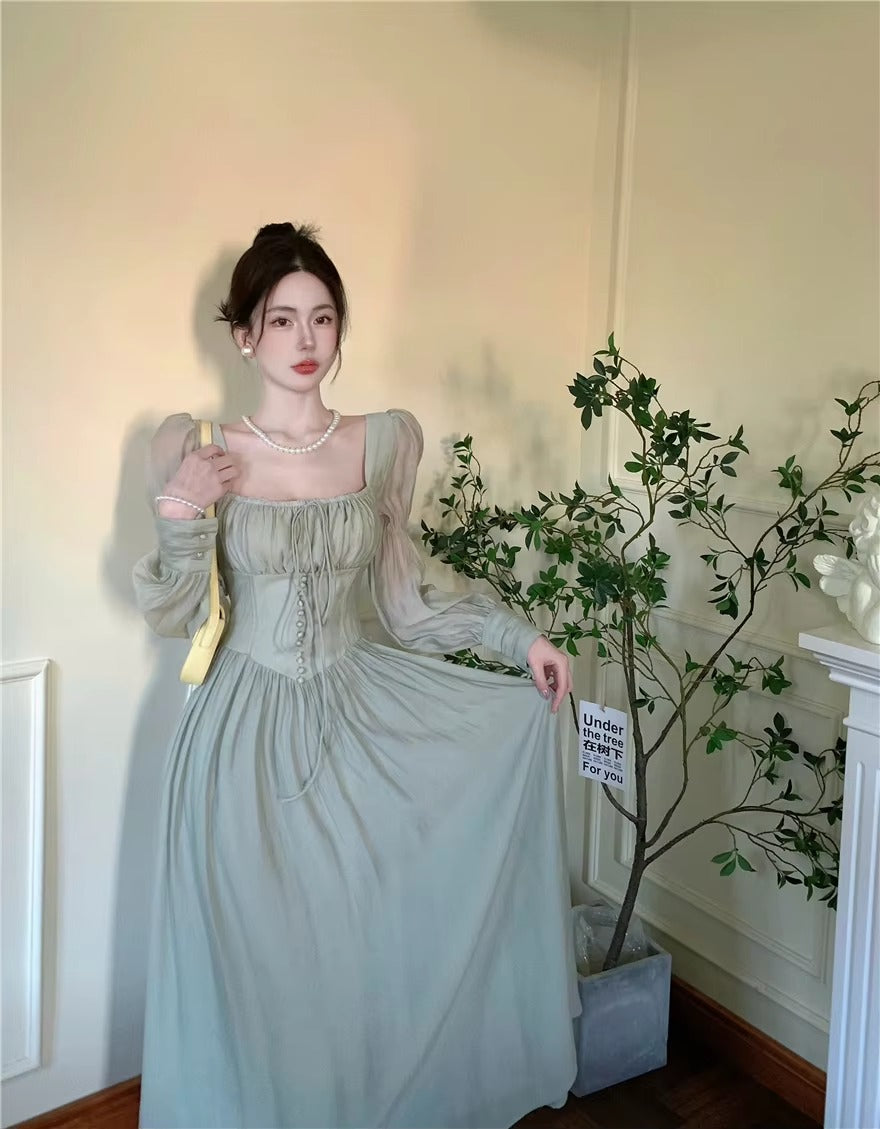 Elegant Square Collar A-line Lace Princess Party Dress One Piece