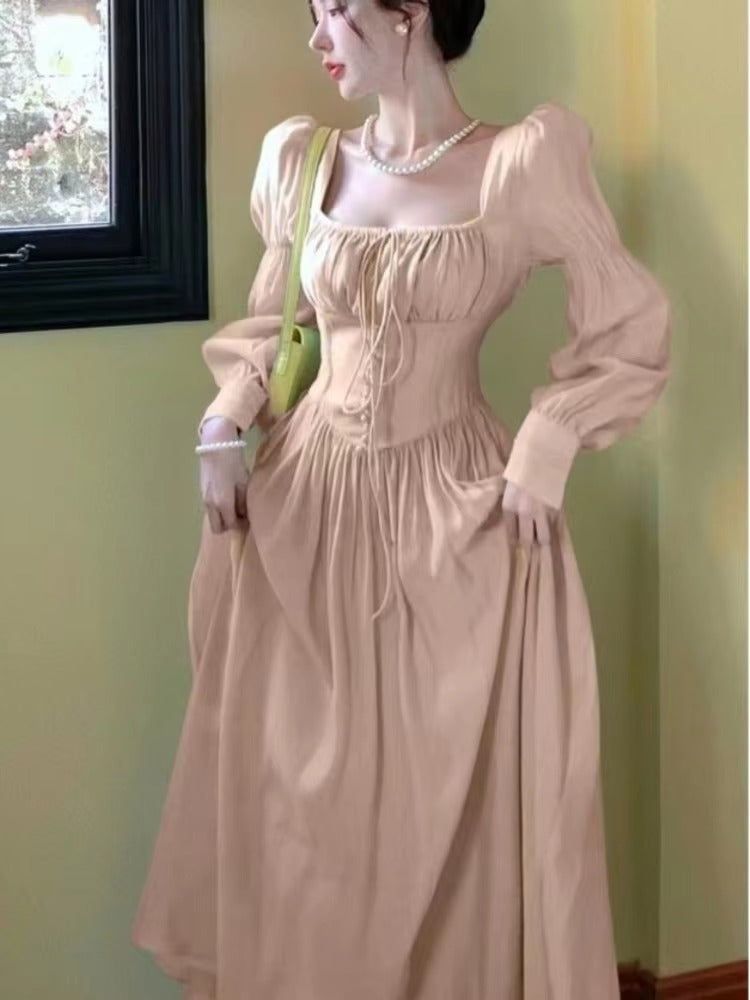 Elegant Square Collar A-line Lace Princess Party Dress One Piece
