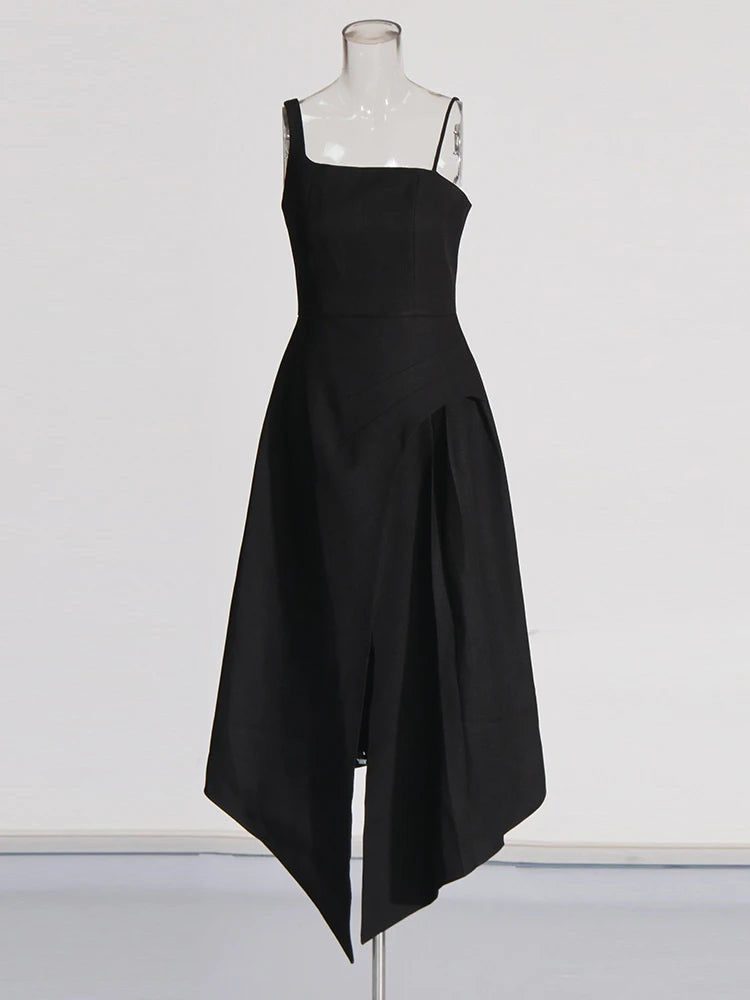Elegant Square Collar Sleeveless High Waist Pleated Evening Dresses