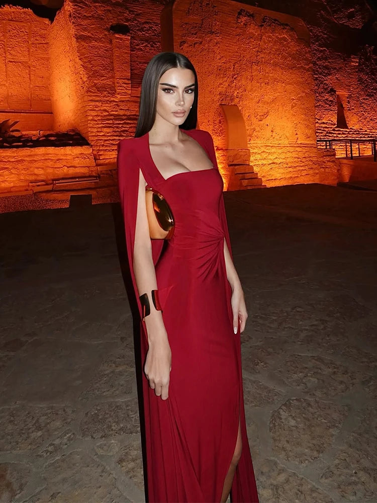 Elegant Square Collar Solid Sleeveless High Split Pullover Bodycon Maxi Dresses