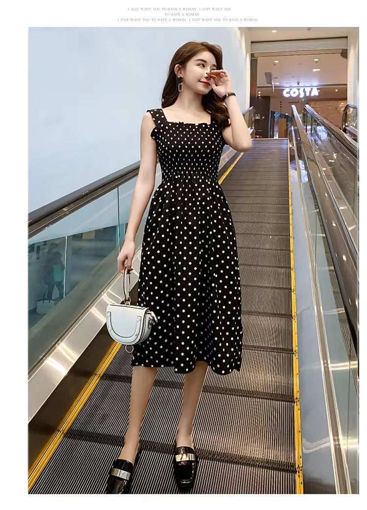 Elegant Square Neck Mid-Calf Sleeveless Chiffon Long Dress