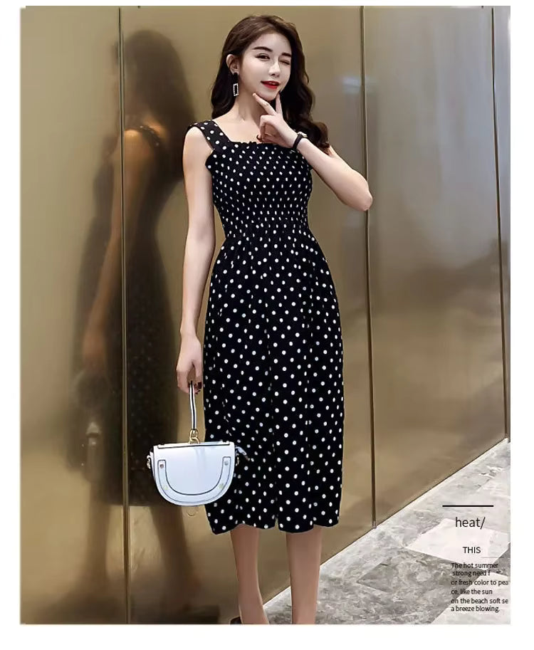 Elegant Square Neck Mid-Calf Sleeveless Chiffon Long Dress