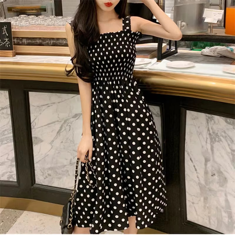 Elegant Square Neck Mid-Calf Sleeveless Chiffon Long Dress