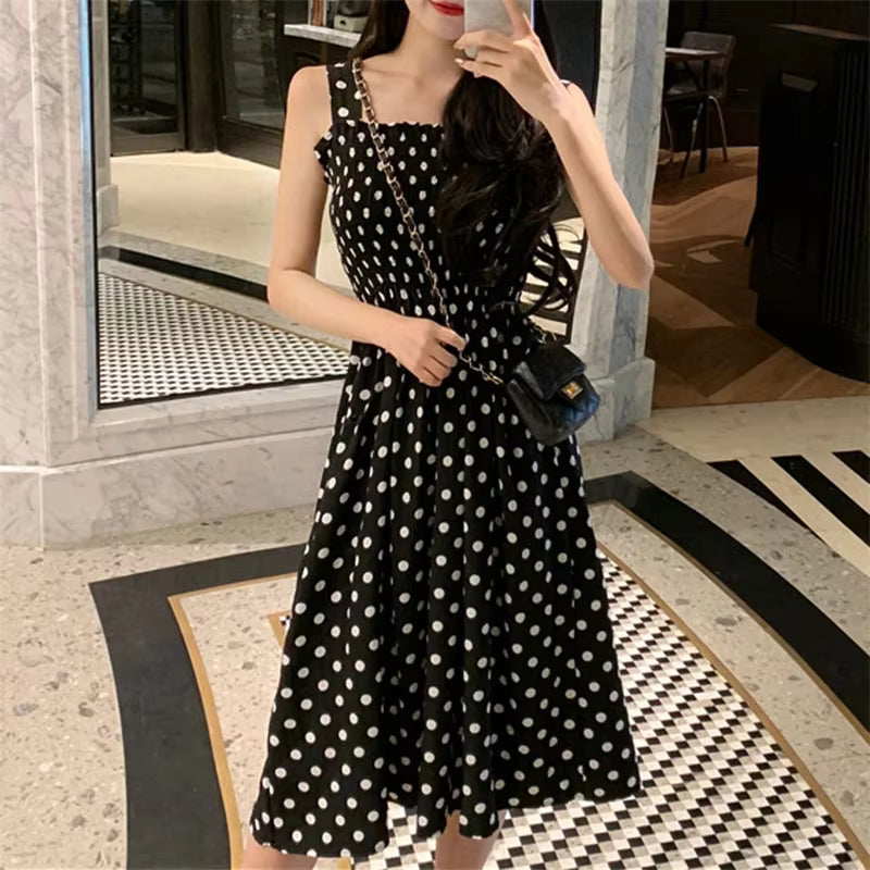 Elegant Square Neck Mid-Calf Sleeveless Chiffon Long Dress