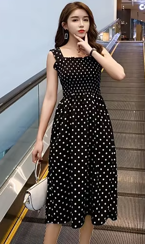 Elegant Square Neck Mid-Calf Sleeveless Chiffon Long Dress