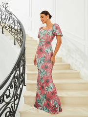 Elegant Square Neck Sequin Mermaid Party Dress