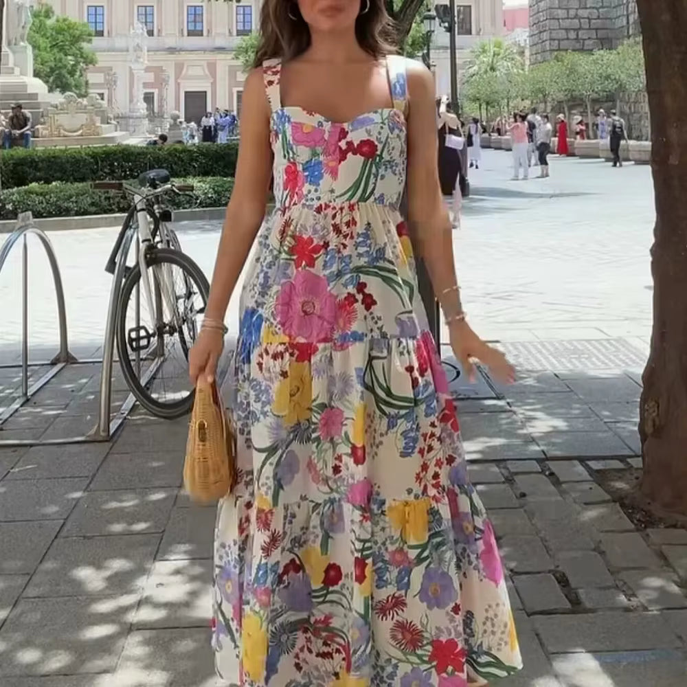 Elegant Square Neck Sleeveless High Waist Slimming Maxi Dress