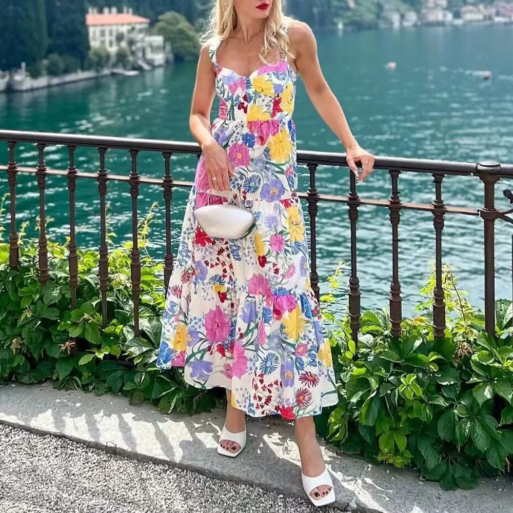 Elegant Square Neck Sleeveless High Waist Slimming Maxi Dress