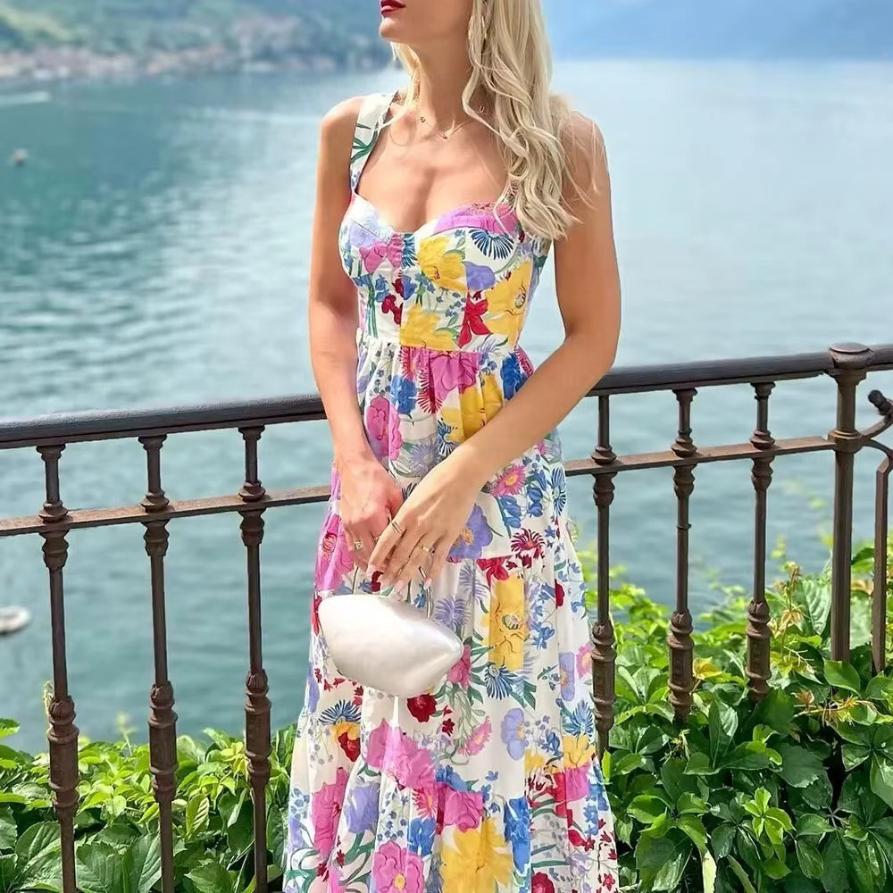 Elegant Square Neck Sleeveless High Waist Slimming Maxi Dress
