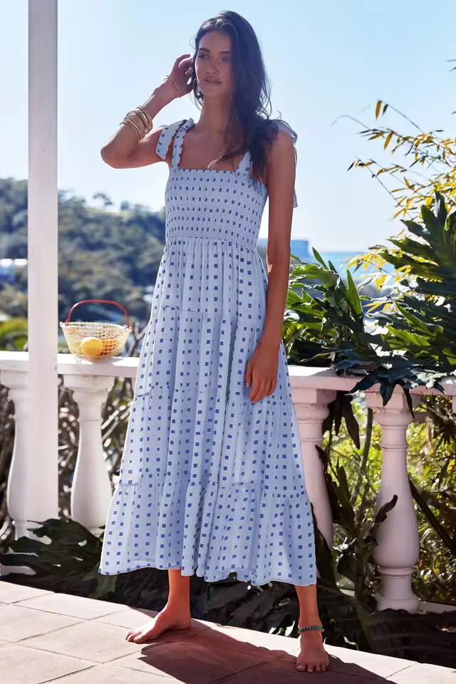 Elegant Square Neck Sleeveless Printed Outdoor Long Tank Dress