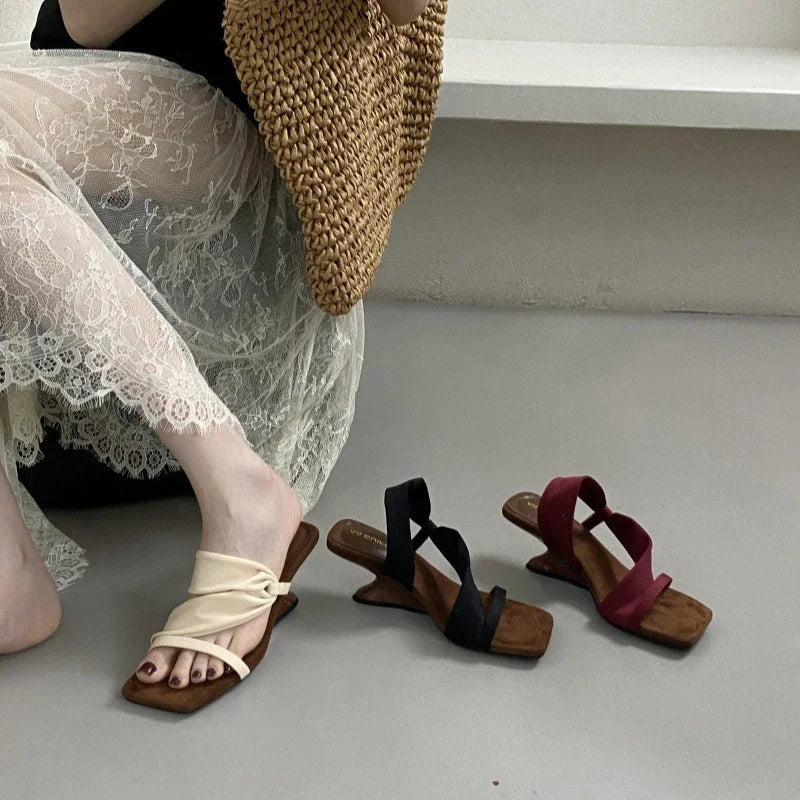 Elegant Square Toe Narrow Band Designer Brand Sandal Shallow Wedges Sandal Concise Comfortable Slide Sandal