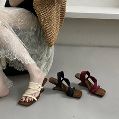 Elegant Square Toe Narrow Band Designer Brand Sandal Shallow Wedges Sandal Concise Comfortable Slide Sandal