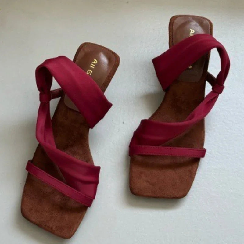 Elegant Square Toe Narrow Band Designer Brand Sandal Shallow Wedges Sandal Concise Comfortable Slide Sandal