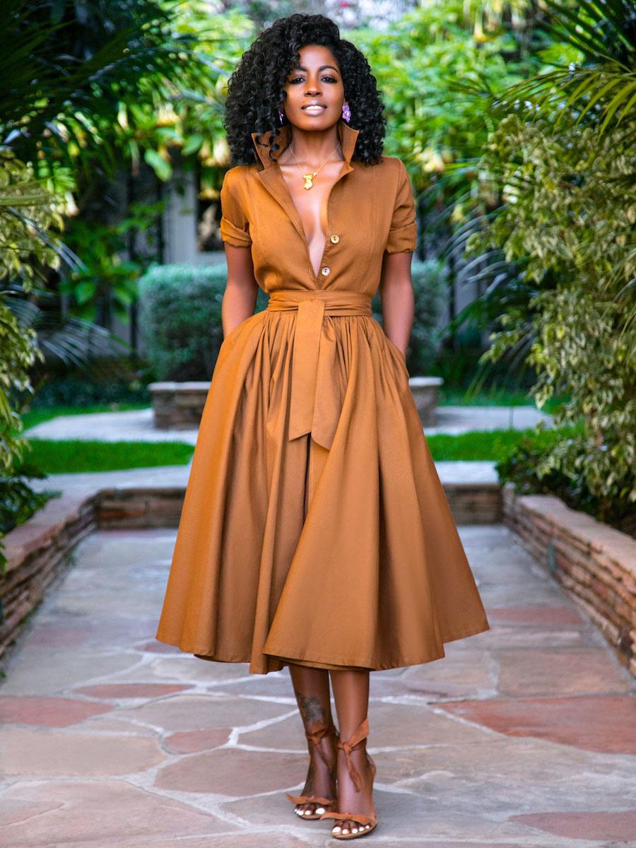 Elegant Stand Collar Sash Short Sleeves Layered Midi Shirt Dresses