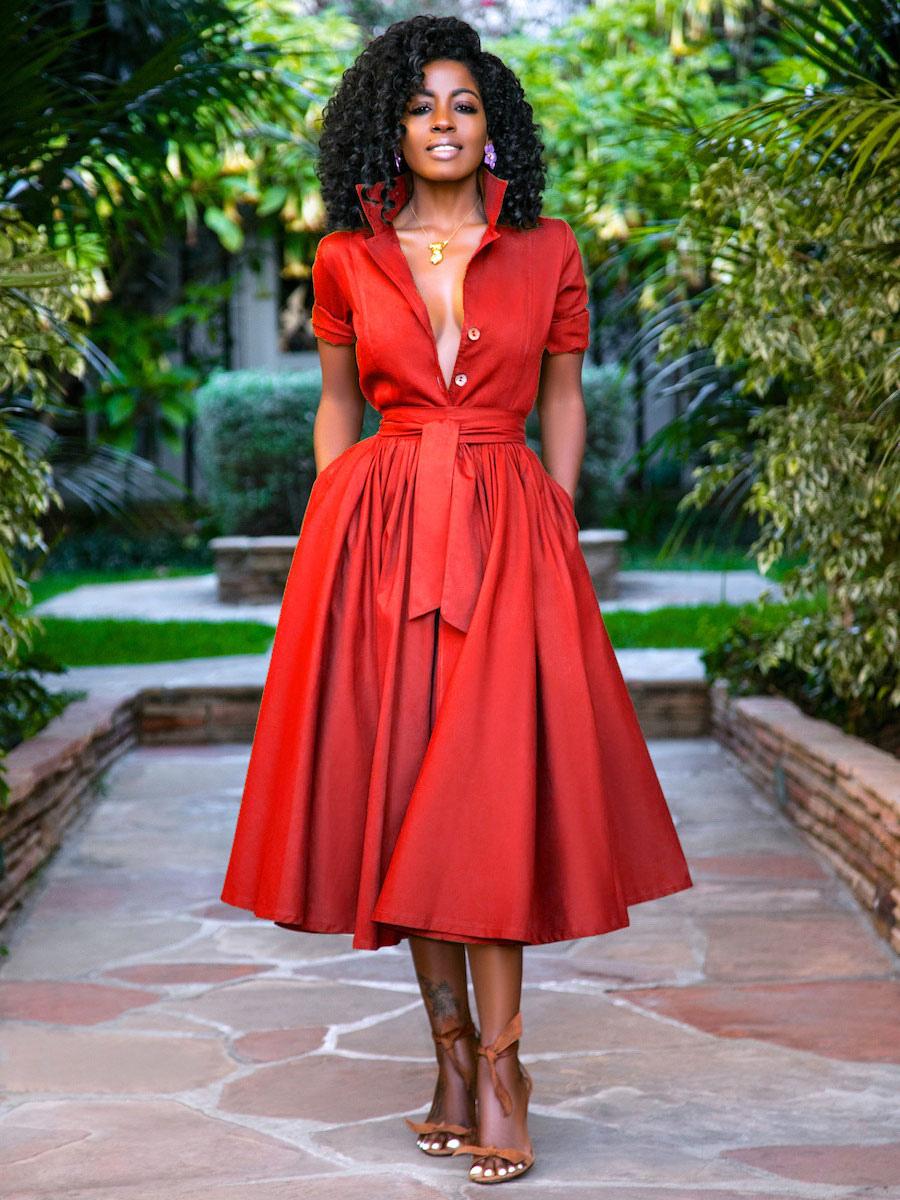 Elegant Stand Collar Sash Short Sleeves Layered Midi Shirt Dresses