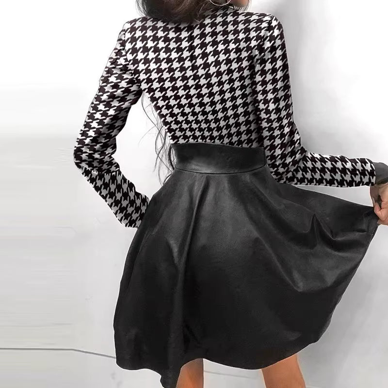 Elegant Stand Neck Zipper Pockets Lace Patchwork Sheath Mini Dress
