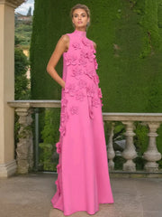 Elegant Standing Neck Sleeveless 3D Flower Birthday Party Maxi Dress