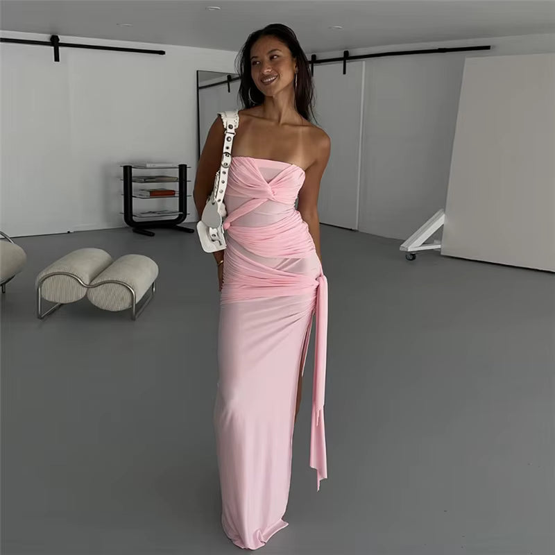 Elegant Strapless Ankle-Length Backless High Waist Club Maxi Dress