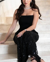 Elegant Strapless Appliques Trumpet Sleeveless Sequins Party Prom Maxi Dresses
