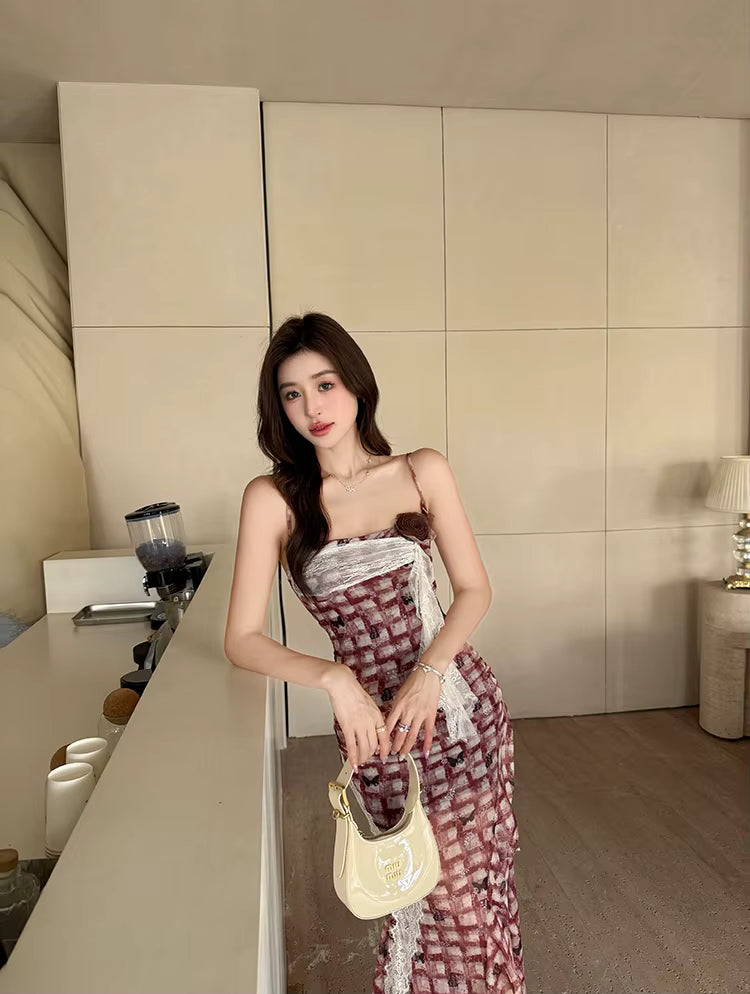 Elegant Strapless Asymmetric Pliad Patchwork Sling Long Maxi Dresses