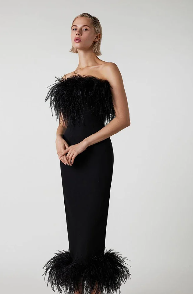 Elegant Strapless Backless Feather Bandage Bodycon Midi Dress