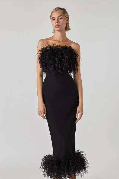 Elegant Strapless Backless Feather Bandage Bodycon Midi Dress