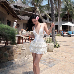 Elegant Strapless Backless Handling Neck V-neck Mini Dress