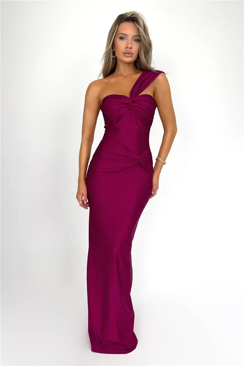 Elegant Strapless Backless One Shoulder Sleeveless Club Party Long Bodycon Dress