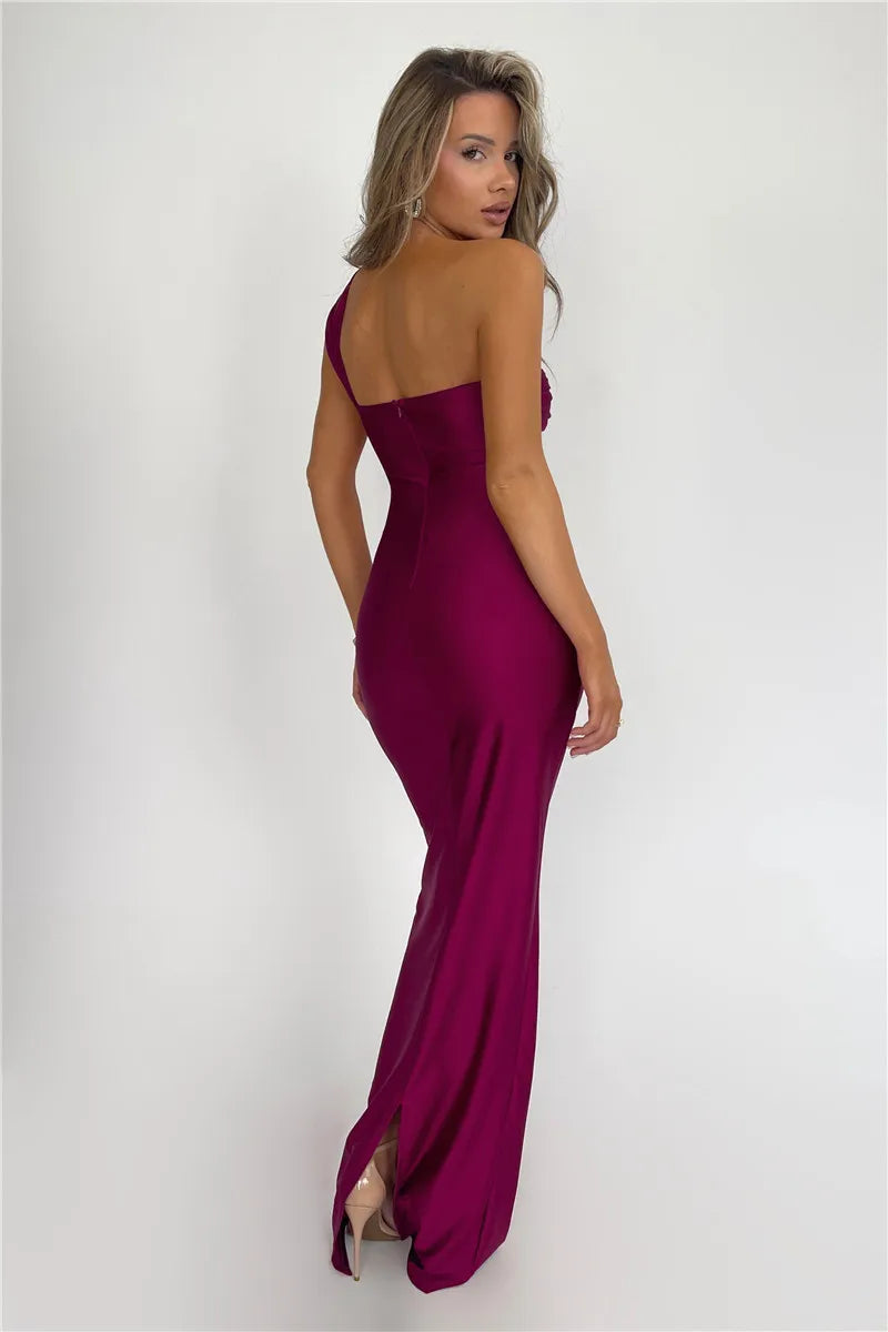 Elegant Strapless Backless One Shoulder Sleeveless Club Party Long Bodycon Dress