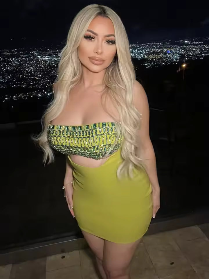 Elegant Strapless Beading Cut Out Mini Bodycon Bandage Dress