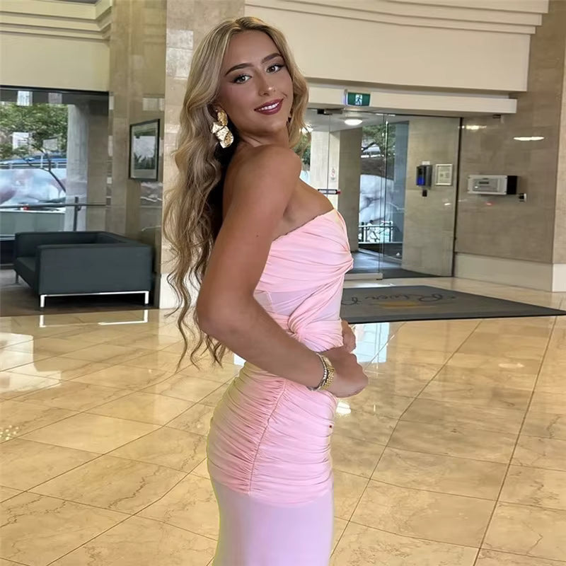 Elegant Strapless High Slit Backless High Waist Skinny Maxi Dress