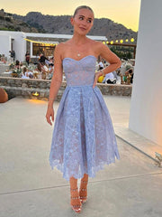 Elegant Strapless Lace Sleeveless Open Shoulder Midi Dress